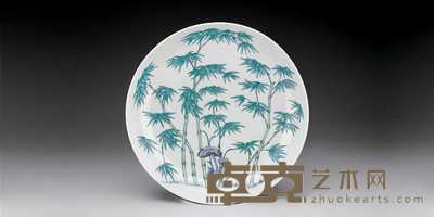 清嘉庆 斗彩灵芝竹纹盘 24cm